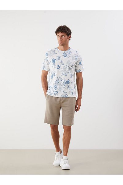 LC Waikiki Ecru Crew Neck Printed Combed Cotton Men's T-Shirt