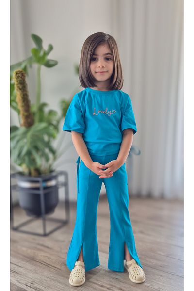 BALKABAĞI Camgöbeği̇ Slitted Tights Girl's Summer Cotton 2-Piece Set (Mtyk0011)