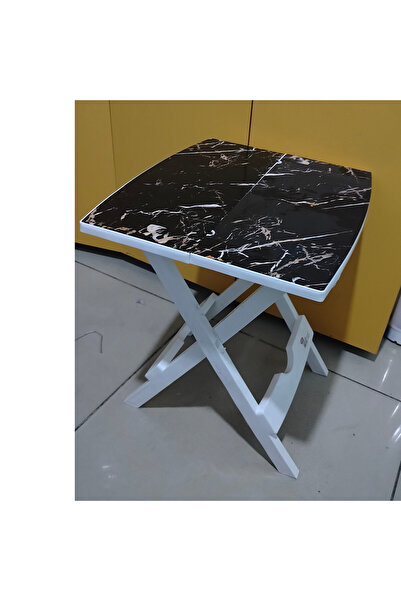 abnturk 44x37 Katlanır Siyah Beyaz Desenli Plastik masa
