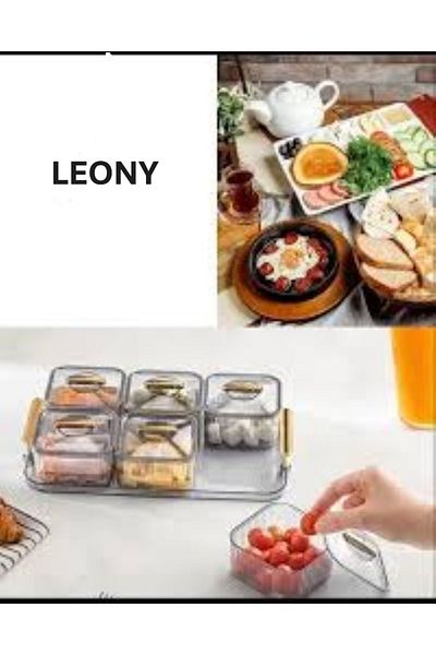 Leony 6 Compartment 13 Piece Breakfast Set with Gold Handle Tray / Storage Container Set