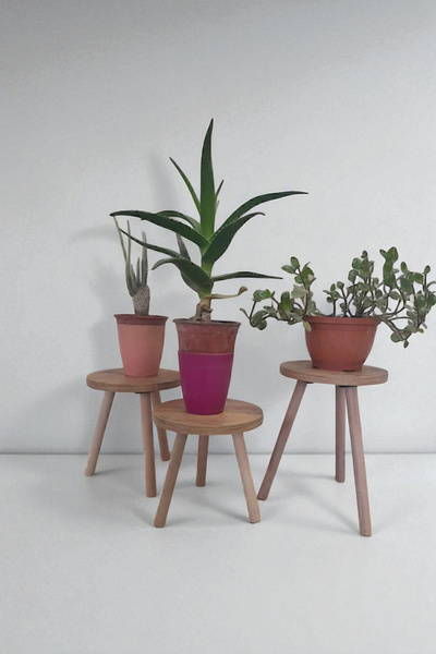 KAŞIKBEY 3'lü Ahşap Ayaklı Çiçeklik Saksılık Standı Dekoratif Çiçek Yan Sehpa...