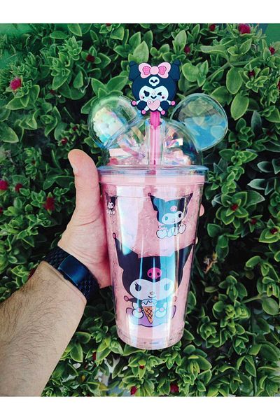 MRShopping Mr Kuromi Themed Cute Straw Cup with Lid 500 ml – for Cold Drinks