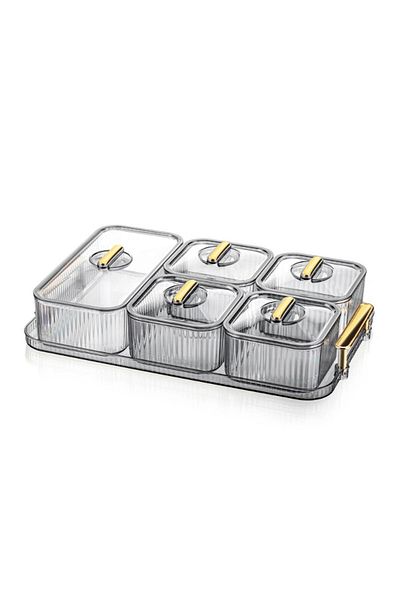 Leony 5 Compartment 11 Piece Breakfast Set with Gold Handle Tray / Storage Container Set