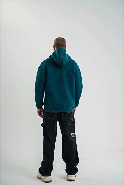 MODA Unisex μακρυμάνικο φούτερ με κουκούλα που πλένεται με κέντημα - σκούρο πράσινο της θάλασσας