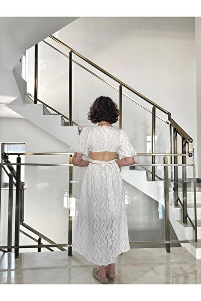 Sude Kızanlıklı Φόρεμα με μανίκια με μπαλόνια και λουράκια στην πλάτη