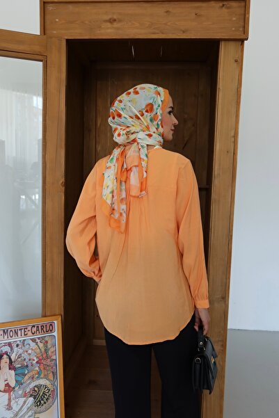 MOONSC Πουκάμισο με λαιμόκοψη V με λεπτομέρεια με κουμπί μπροστά πορτοκαλί