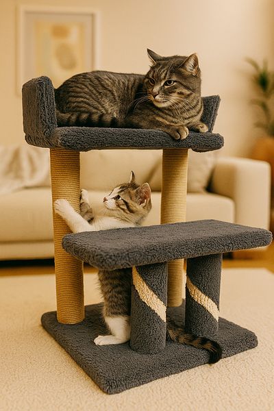 Komano Pontika Your Cat's New Eye! 2-Tier Plush Cat Scratching Lying and Resting Board–Modern Design