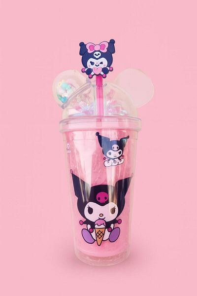 MRShopping Mr Kuromi Themed Cute Straw Cup with Lid 500 ml – for Cold Drinks
