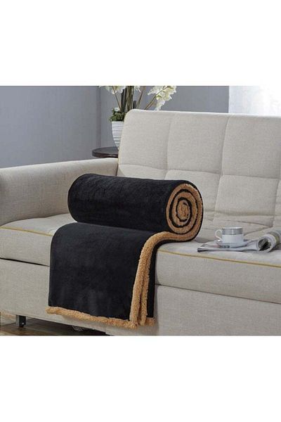 GENERAL Double-Sided Ultra Soft Flannel Polyester Blanket Black/Brown 200x220 cm