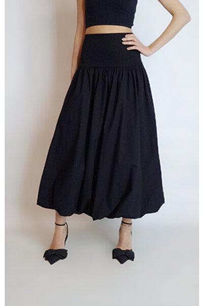 oyagüler KADIN SİYAH PAMUK KUMAŞ ASTARLI KORSAJLI MAXİ BALON ETEK YY101228