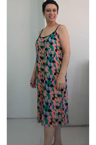 Mertcan Butik Πολύχρωμο φόρεμα από χτενισμένο βισκόζη με λουράκι