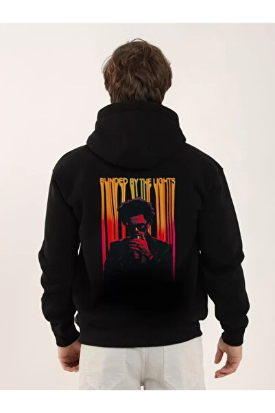 Adora Moda Φούτερ Unisex με στάμπα Oversize με κουκούλα με τρεις κλωστές - Μαύρο