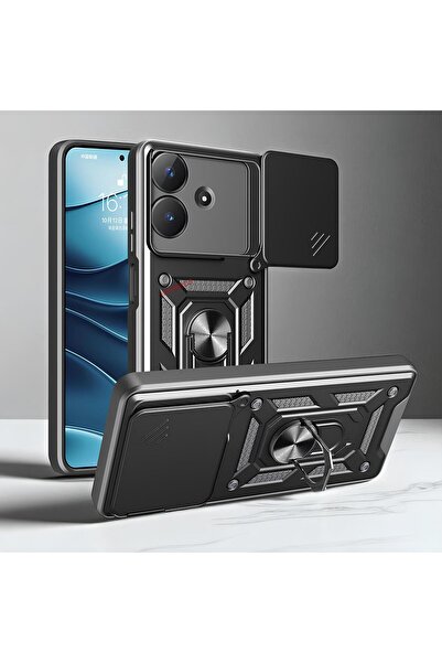 Hatreds Realme Note 60 Kılıf Magnetik Standlı Sürgülü Kamera Korumalı TPU Tan...