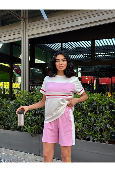 sportiness Modal Fabric Front Stripe Shorts Suit