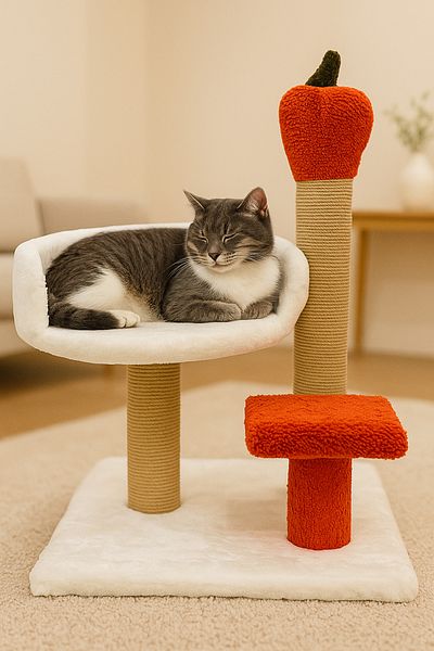 Komano Pontika 🍎   Stylish and Fun! Plush Cat Scratching and Resting Board with Carrot Detail – Compact and Comfortable 🐾