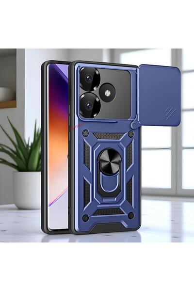 Hatreds Xiaomi Poco F6 Kılıf Magnetik Standlı Sürgülü Kamera Korumalı TPU Tan...