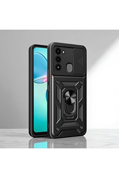 Hatreds Tecno Spark 8C Kılıf Magnetik Standlı Sürgülü Kamera Korumalı TPU Tan...