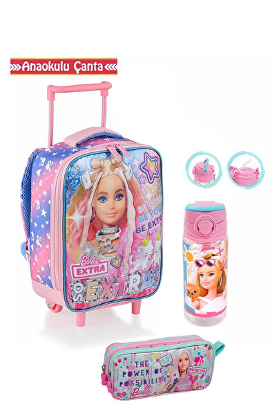 Barbie Çekçekli Anaokulu Çantası 2in1 + Suluk + Kalem Çantası Set