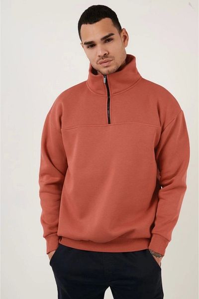 Silerra Oversize Half Zip Collar Basic Sweatshirt - Dusty Rose