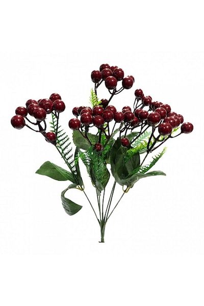 OEM Flori Artificiale, Buchet Cu 7 Fire, Ilex, 32 Cm, Bordeaux