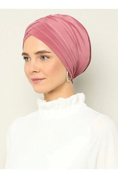 Mervin Şal 3-Stripes Jersey Viscose Ready Turban Dried Rose