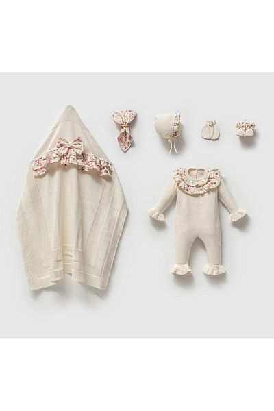 Nipperland 100% Organic Cotton Baby Girl Flower Patterned Knitwear Set of 6 0-3Months Newborn Hospital Release