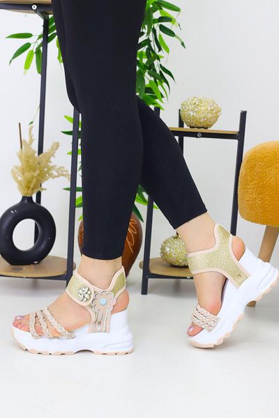 OBAY LİFE Women's Cream Braided 10 cm Hidden Heel Sandals Nbr3076