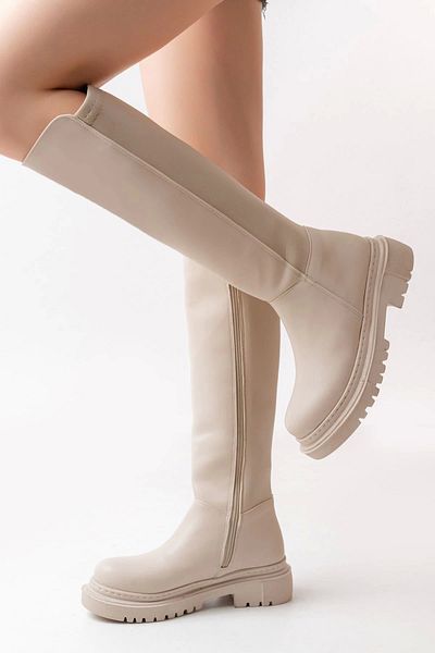 surkent 812-305 Beige Women's Casual Boots with Back Stretch Zipper