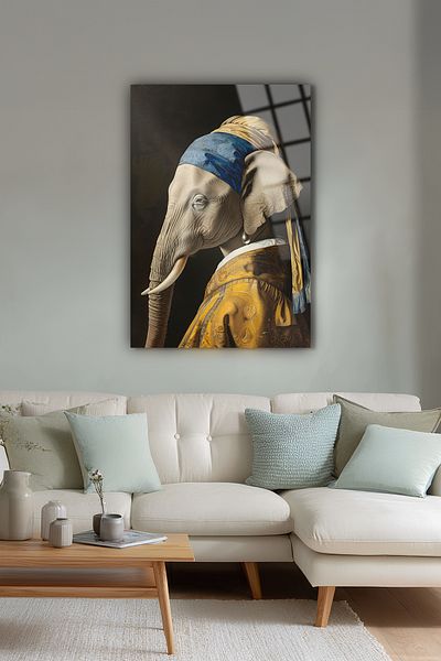 glassartdesign Pictură din sticlă elefant cu cercei de perle - Pictură modernă - Pictură de artă