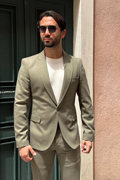 thesunfyre ERKEK Slim Fit Dar Kesim Mono Yaka Düz Klasik Ceket