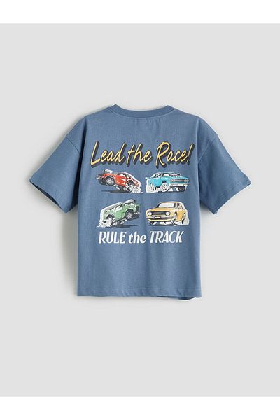 LC Waikiki Blue Crew Neck Printed Boy's T-Shirt