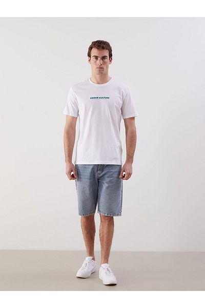 LC Waikiki New Season Crew Neck κοντομάνικο εμπριμέ χτενισμένο βαμβακερό ανδρικό μπλουζάκι - S5KL56Z8