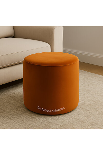 BEYLERBEYİ Puf , Turuncu Düz Kumaş ,makyaj Pufu Puf Sandalye Ayak Uzatma Pufu 45 Cm Yükseklik