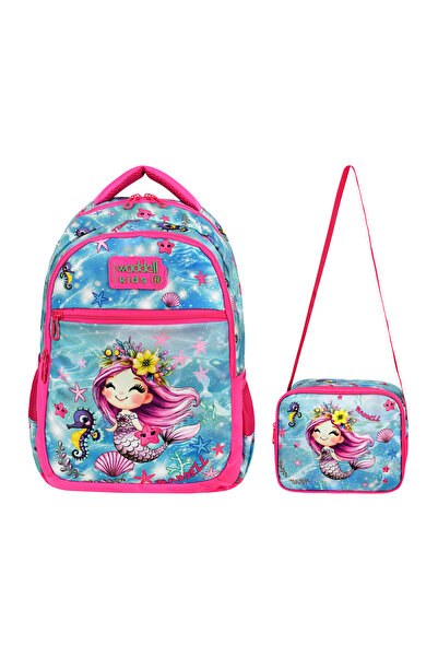 CANLOOR Rucsac și cutie de prânz pentru fete din școala primară cu model de sirenă licențiată