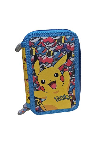 Pokemon Pencil Case With Three Compartments, Equipped, 43 Pieces, Multicolor, Happy, Pokémon
