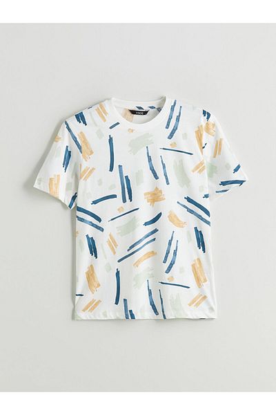 LC Waikiki New Season Crew Neck εμπριμέ χτενισμένο βαμβακερό ανδρικό Tisort - S5QB27Z8