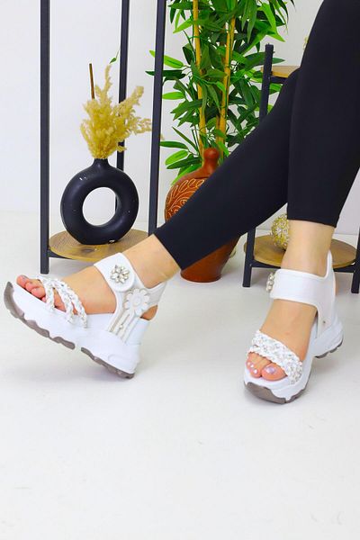 OBAY LİFE Women's White Braided 10 cm Hidden Heel Sandals Nbr3076