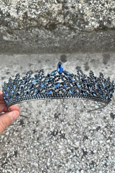 Hobigram Amara Special Design Crown – Navy Blue Stone Henna, Hair Accessory for Engagement, Wedding