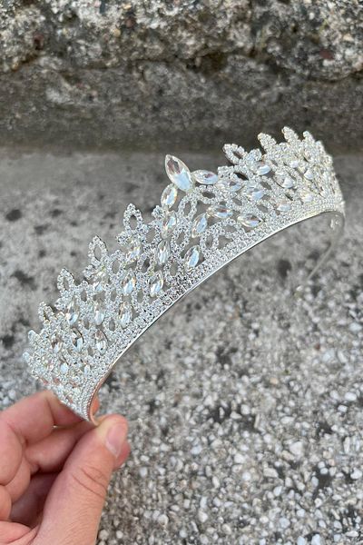 Hobigram Amara Special Design Crown – Silver Stone Henna, Hair Accessory for Engagement, Wedding