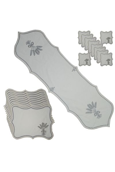 NB Neubella Home Nerina 21 Piece Luxury American Service Runner Presentation Embroidered Cover Set Carefree Dowry Linen for 10 People
