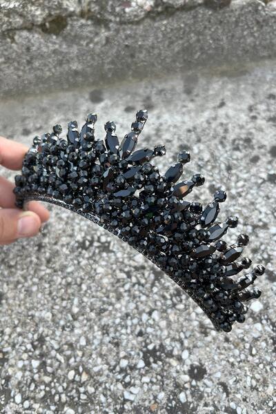 Hobigram Daisy Stone Bridal Tiara – Black Henna Wedding Crown Model, Shiny Hair Accessory