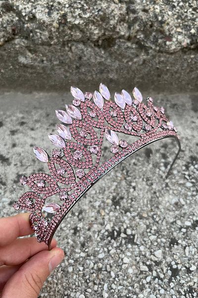 Hobigram Grace Pink Crown – Sparkling Stone Bridal Henna Crown, Wedding Evening Dress Accessory Model