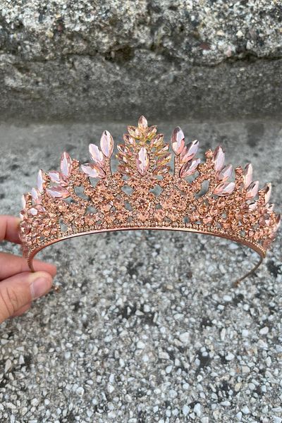 Hobigram Madeline Copper Evening Dress Crown – Wedding Henna Engagement Crown with Stones, Bridal Accessory Model