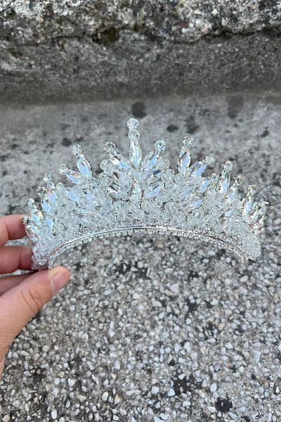 Hobigram Daisy Stone Bridal Tiara – Silver Henna Wedding Crown Model, Hair Accessory