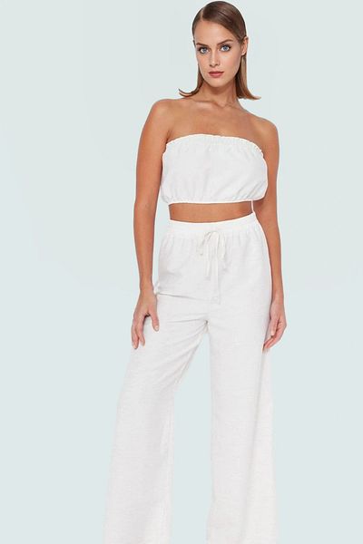 PayBuy Summer Flam Linen Blouse Pants Suit Professional Appearance Distinguished Material for Beach Chic