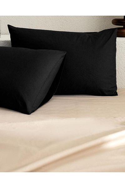 Madame Coco Manon 100% Cotton Ranforce Plain Set of 2 Pillowcases - Black