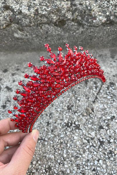 Hobigram Daisy Stone Bridal Tiara – Red Henna Wedding Crown Model, Hair Accessory