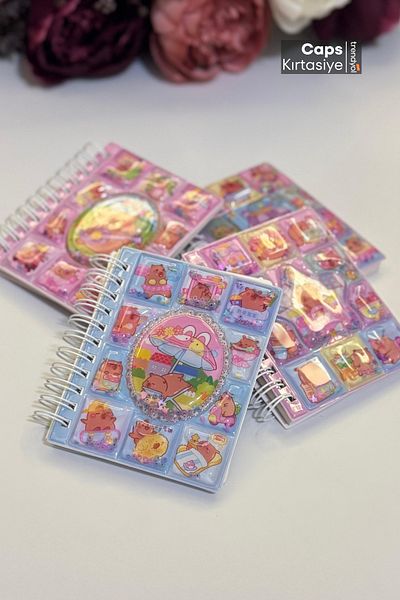 caps anlarınızı paylaştığınız ortağınız 2 Pieces Capybara Themed Water Spiral Glitter Notebook Set - Capybara Stationery Collection