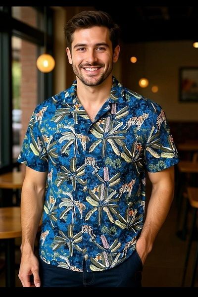 CANMODA Jungle Stalker - Τροπικό πουκάμισο με χαλαρή εφαρμογή - Navy Blue - TH344