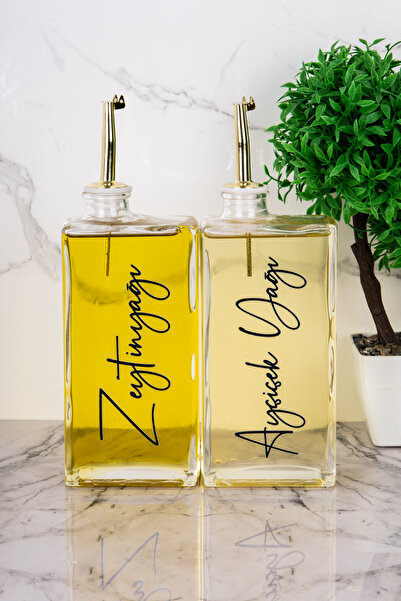 DNS HOME 2-Piece 500ml Transfer Label Olive Oil Sunflower Oil Oil Pot Gold Cover Glass Oil Sauce Bowl Vinegar Bowl